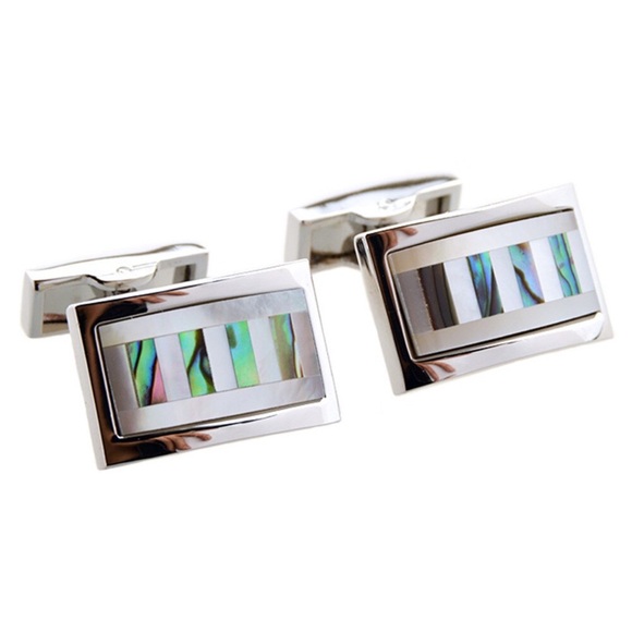 Elegant Rectangular Mother of Pearl and Abalone Shell Cufflinks - Picture 1 of 17